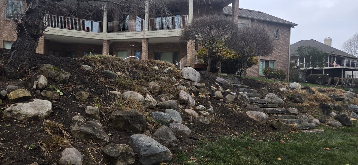 Boulder retaining wall project