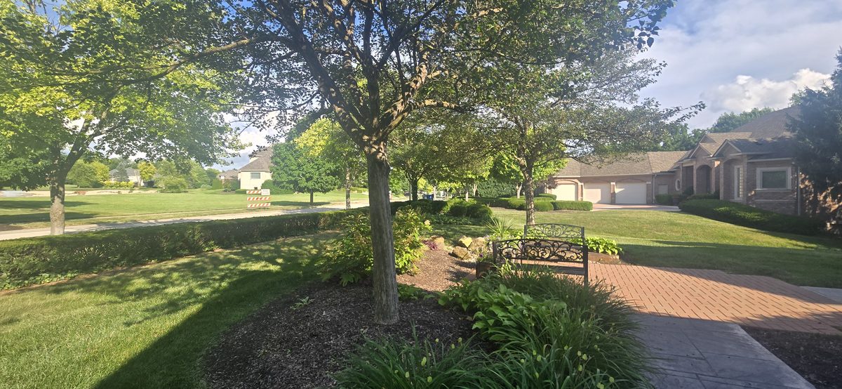 Landscaped front yard flower beds