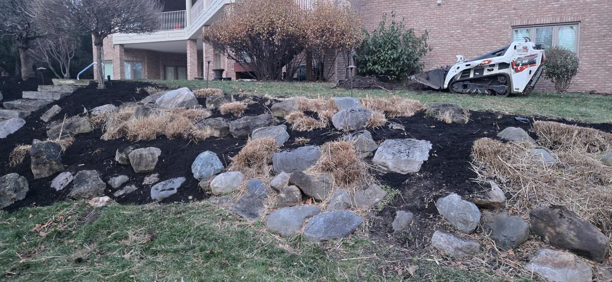 Retaining wall construction in progress